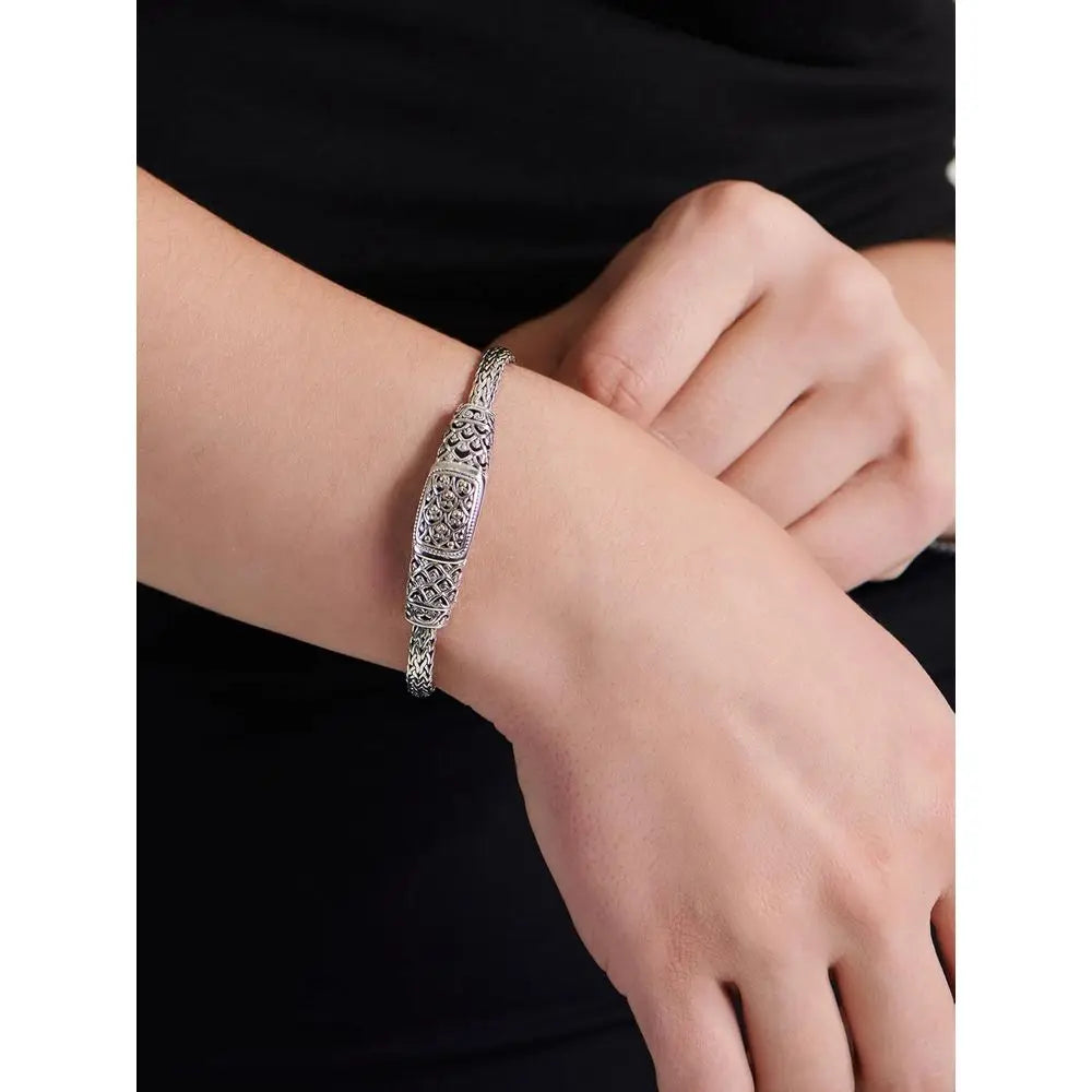 Sterling Silver 925 Bali Dragon Bone Tulang Naga Borobudur Wheat Paddy Chain Bracelet