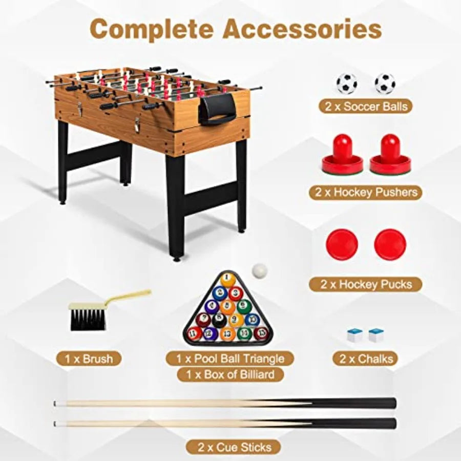 48 Inch Multi Game Table 3-in-1 Adult Size Foosball Pool Table Slide Hockey Table Combo Set with Billiard Soccer Hockey Feature