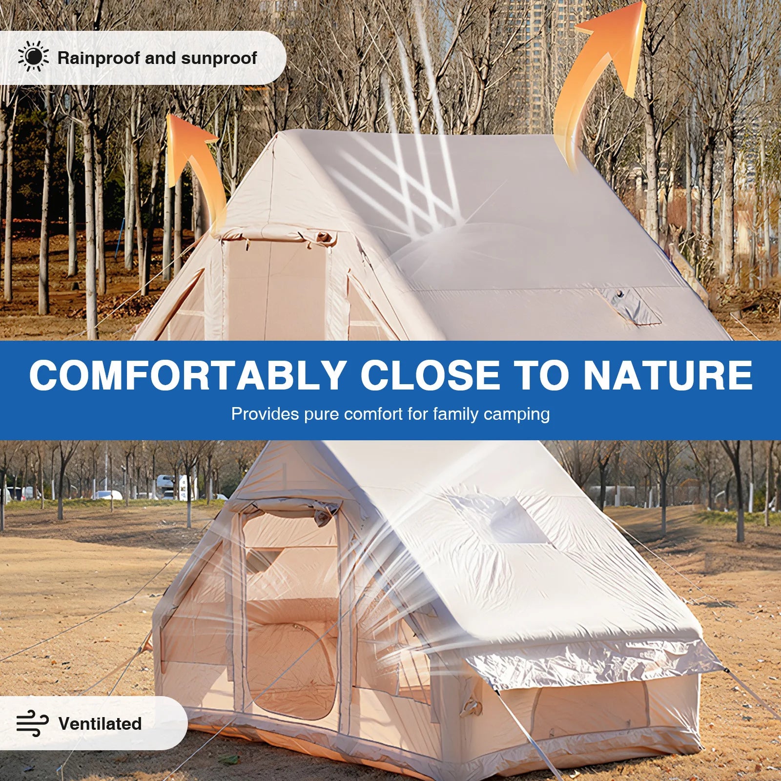 Inflatable Camping Tents with Hand Pump Air Glamping Tent Easy Setup 300D Oxford Waterproof and Windproof Blow up Tent 4 Seasons