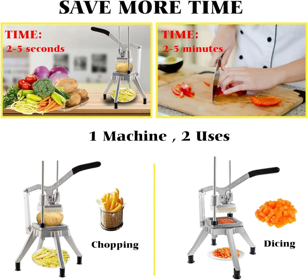 Professional Vegetable Chopper with Stainless Steel Blades, Manual Potato Slicer for Kitchen Use, Includes 3 Replacement Blades