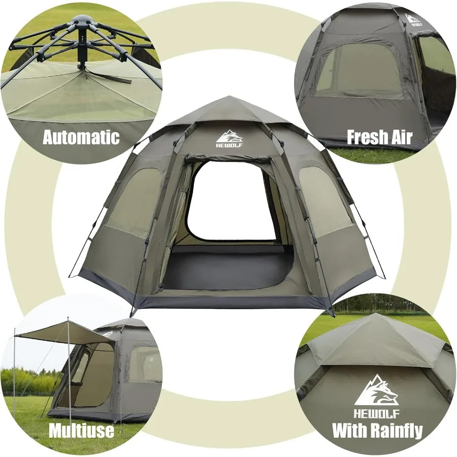 2 3 4 Person Camping Tent Instant Pop Up Waterproof 2 Doors Tent with Easy Setup 3Season Hexagonal Dome Design for Family Hikin