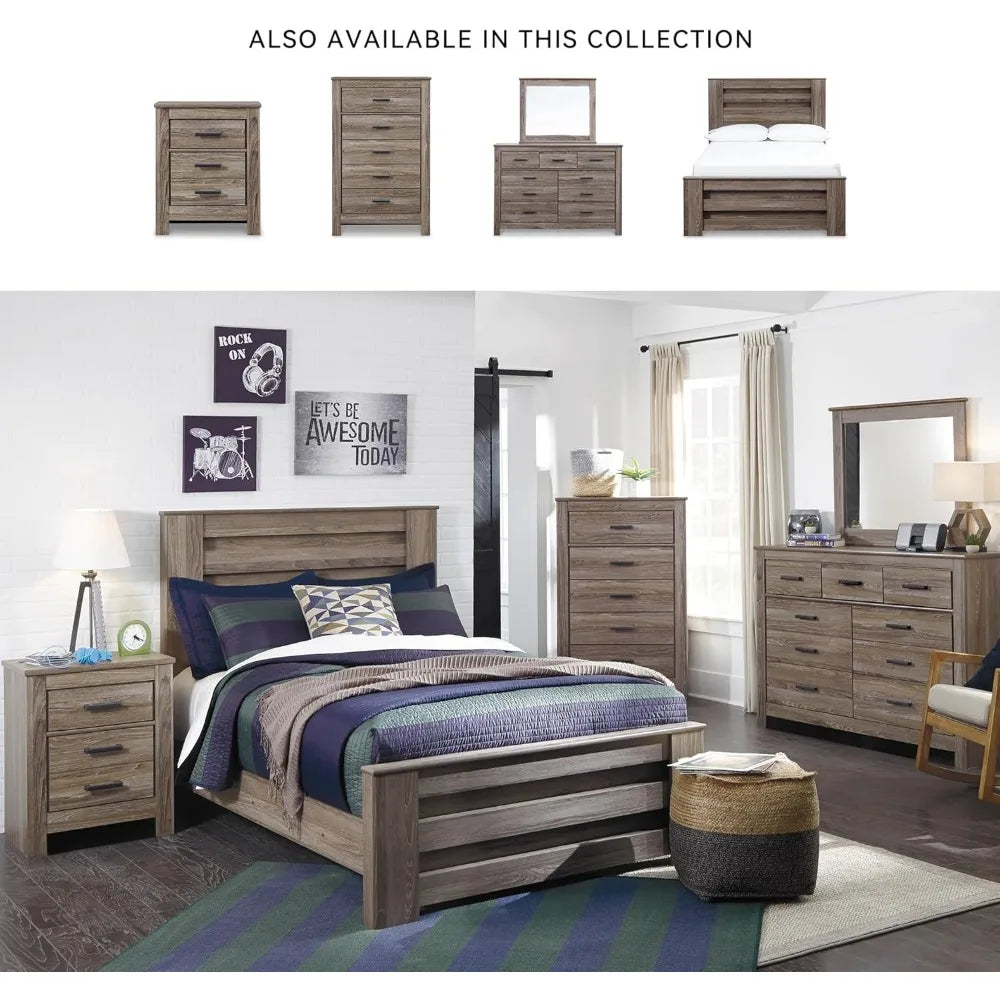 Zelen Rustic Contemporary 2 Drawer Nightstand, 29.45" Tall, Warm Gray