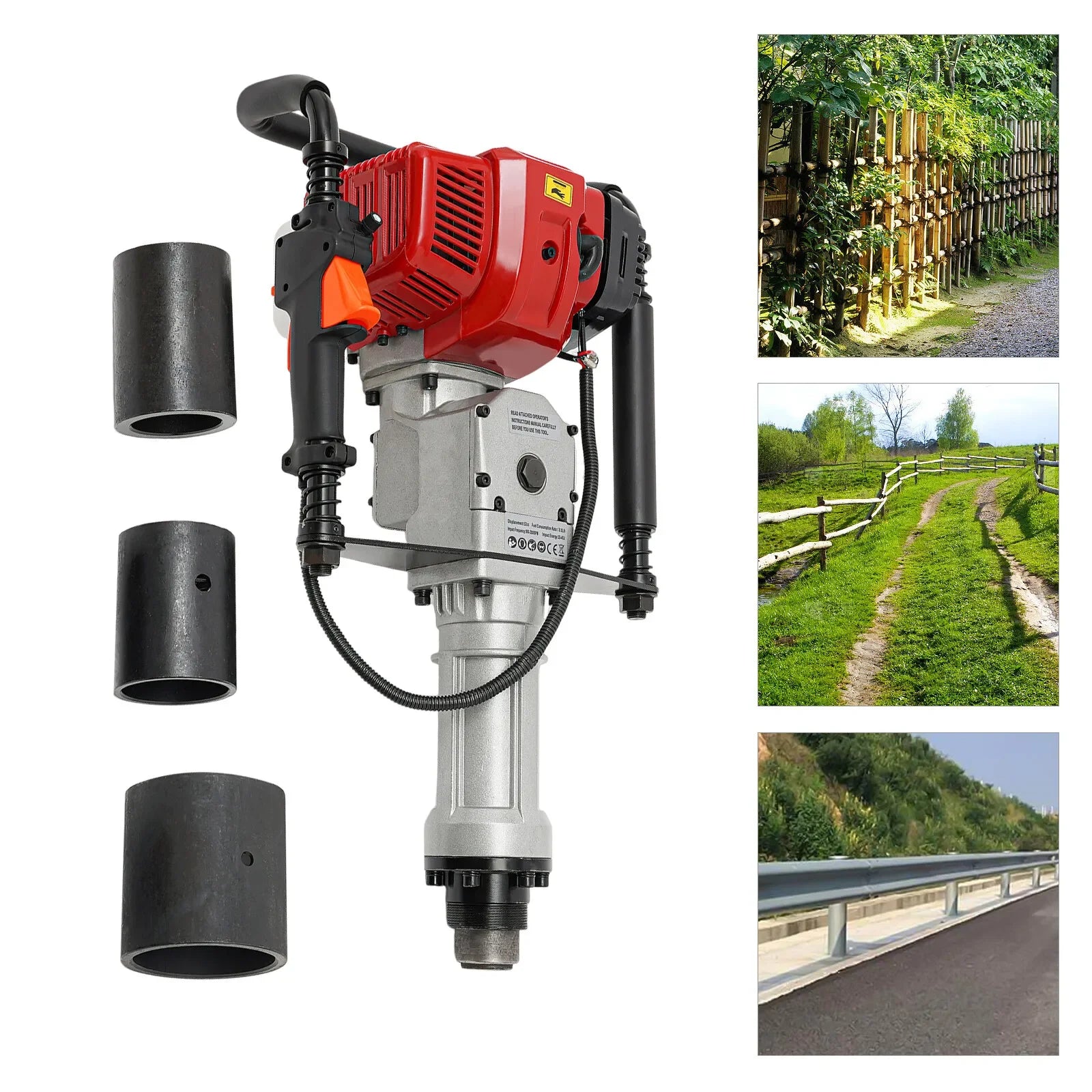 Gas Powered T-Post Driver 52CC Fence & Farm Push Pile Air Cooling & Hand Pull Start