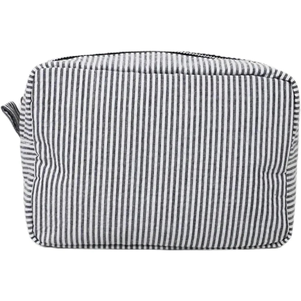 Seersucker Ruffle Cosmetic Bags Striped Storage Make Up Bags for Women Lady with Zipper Travel Bag Makeup Bag