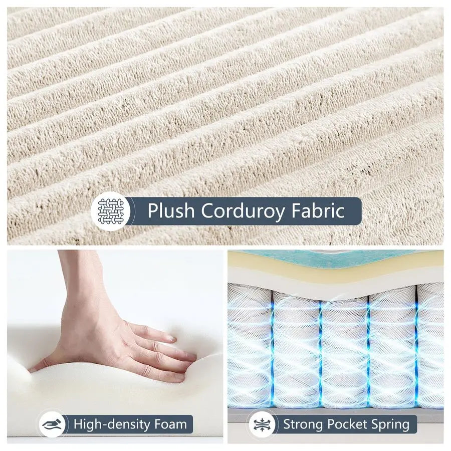 Oversized Chaise Lounge Chair Indoor, Corduroy Boneless Sleeper Sofa Couch Bed, Small Cloud Reading Chairs with Pillows for Livi