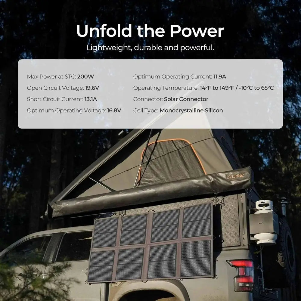200 Watt Solar Panel Blanket, N-Type Portable Foldable Solar Panels, 25% High Efficiency Lightweight 8-Fold Space-Save, QC3.0 US