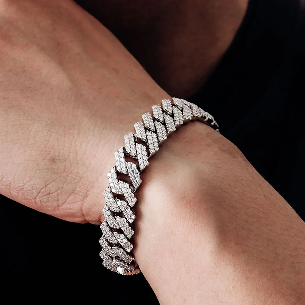 Provence Fashion Cuban chain Bracelet for Men Moissanite Silver Hip Hop jewelry Everyday Double row stones Cuban Link Wrist Gift