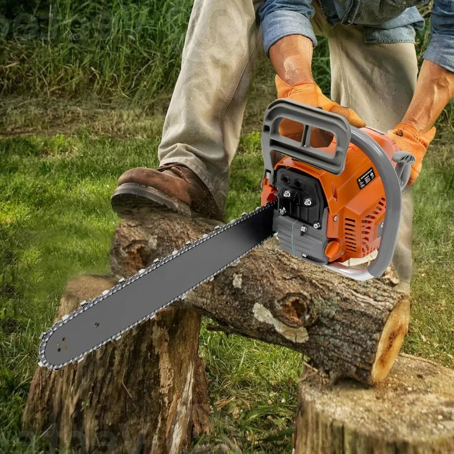 20 Inch GasPowered Chainsaw with 2Cycle Engine 58CC for Efficient Wood Cutting in Outdoor Garden Farm and Home Use Cordless Han