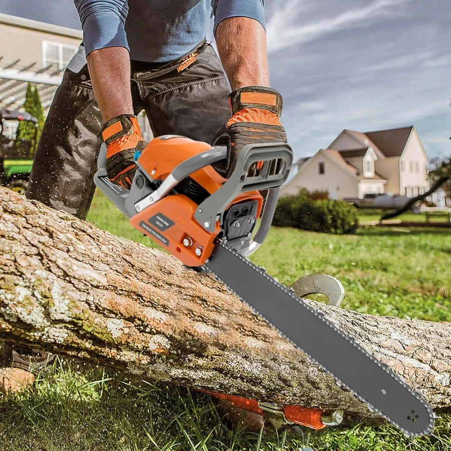 20 Inch GasPowered Chainsaw with 2Cycle Engine 58CC for Efficient Wood Cutting in Outdoor Garden Farm and Home Use Cordless Han