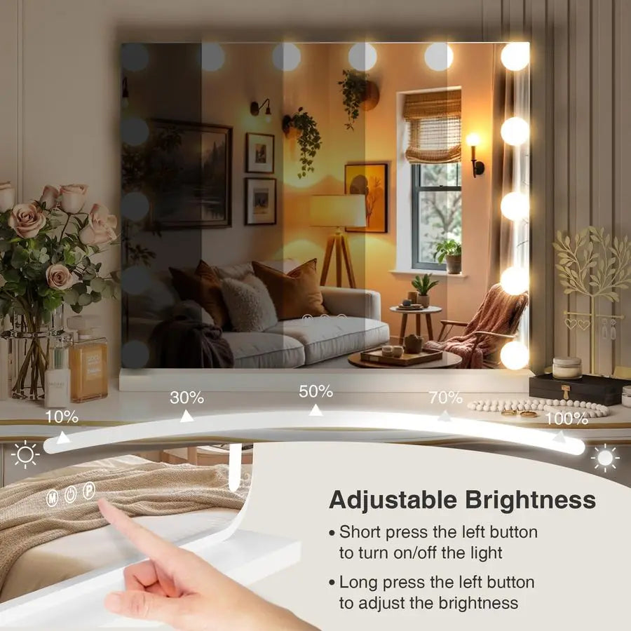 Vanity Mirror with 14 LED Bulbs, Professional Lighted Makeup Mirror with Adjustable Brightness amp 3 Color Temperatures, Light u