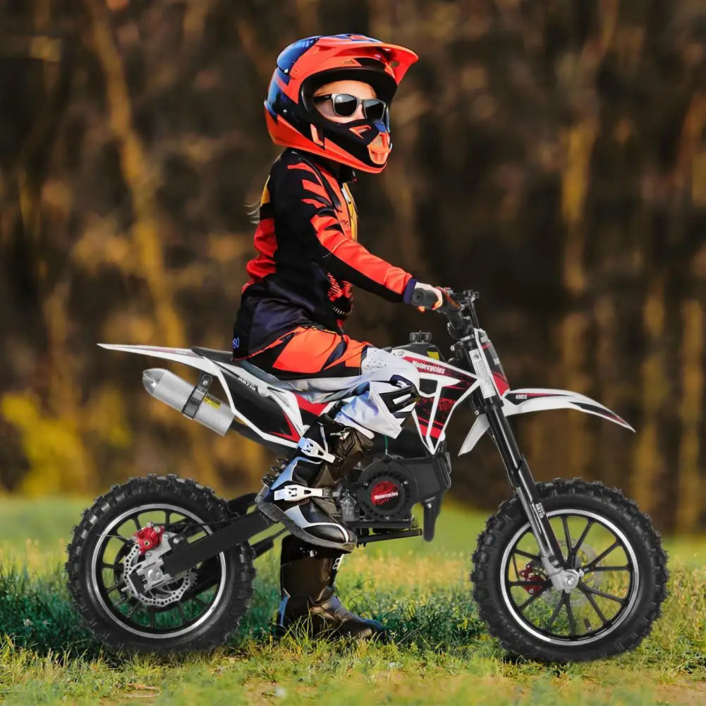 49cc 2-Stroke Kids Dirt Bike Gas Power Motocross, Off Road Mini Motorcycle Children Pocket Motorbike with Front Rear Disc Brakes