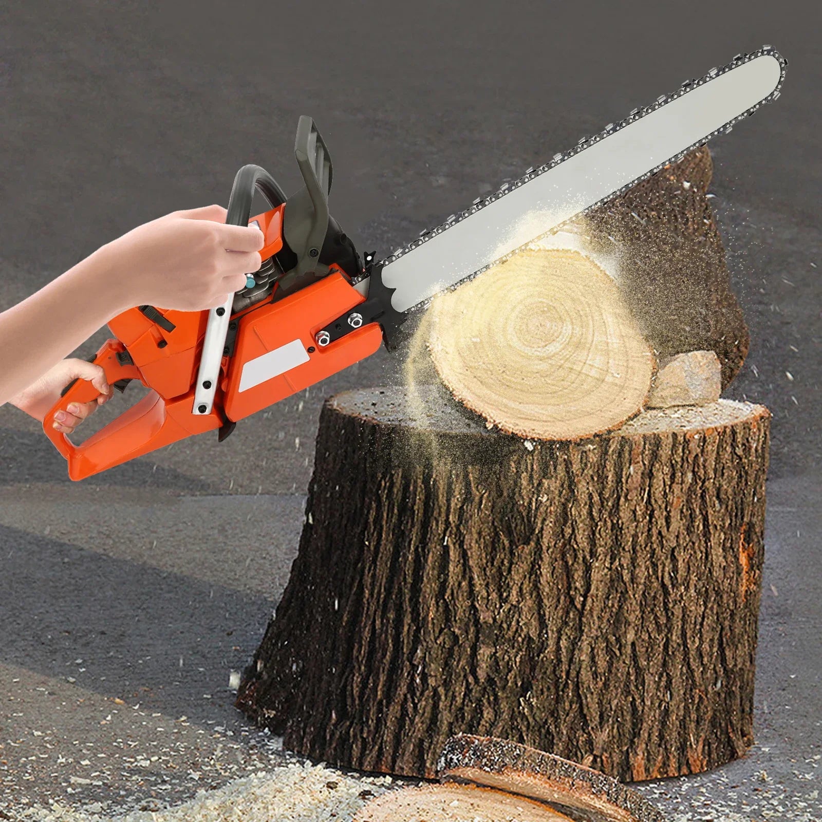 3.4KW/3.9KW Gasoline Power Chain Saws 24 inch Guide Bar 2 Cycle Gas Chainsaw Farm Garden Cutting Wood Crankcase Hand Pull Start