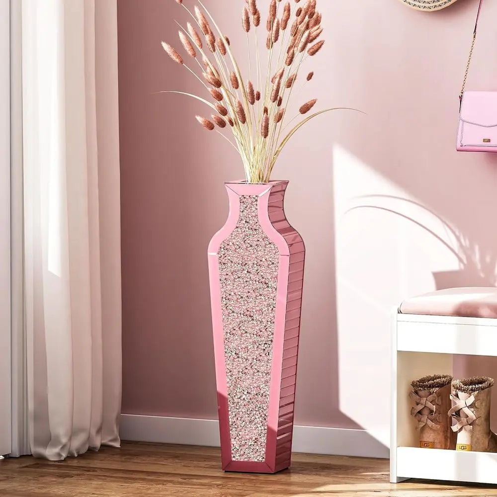 Crushed Diamond Floor Vase - 26.8 Tall Mirror Glass Home Decor Vases for Living Room Bedroom, Large Decorative Vase for Dried Fl