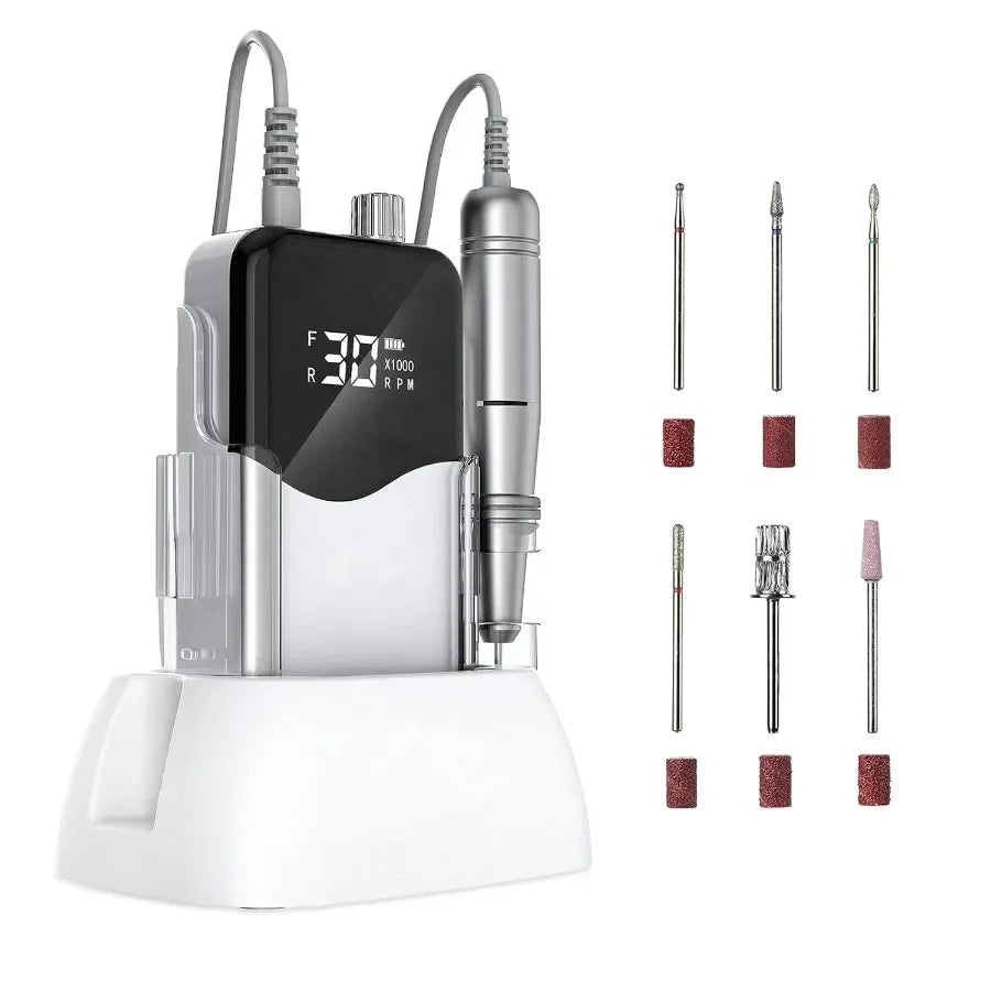 Portable Rechargeable Nail Drill Tool Kit with 35000RPM HighSpeed Electric Nail File and LED Display for Professional Manicure