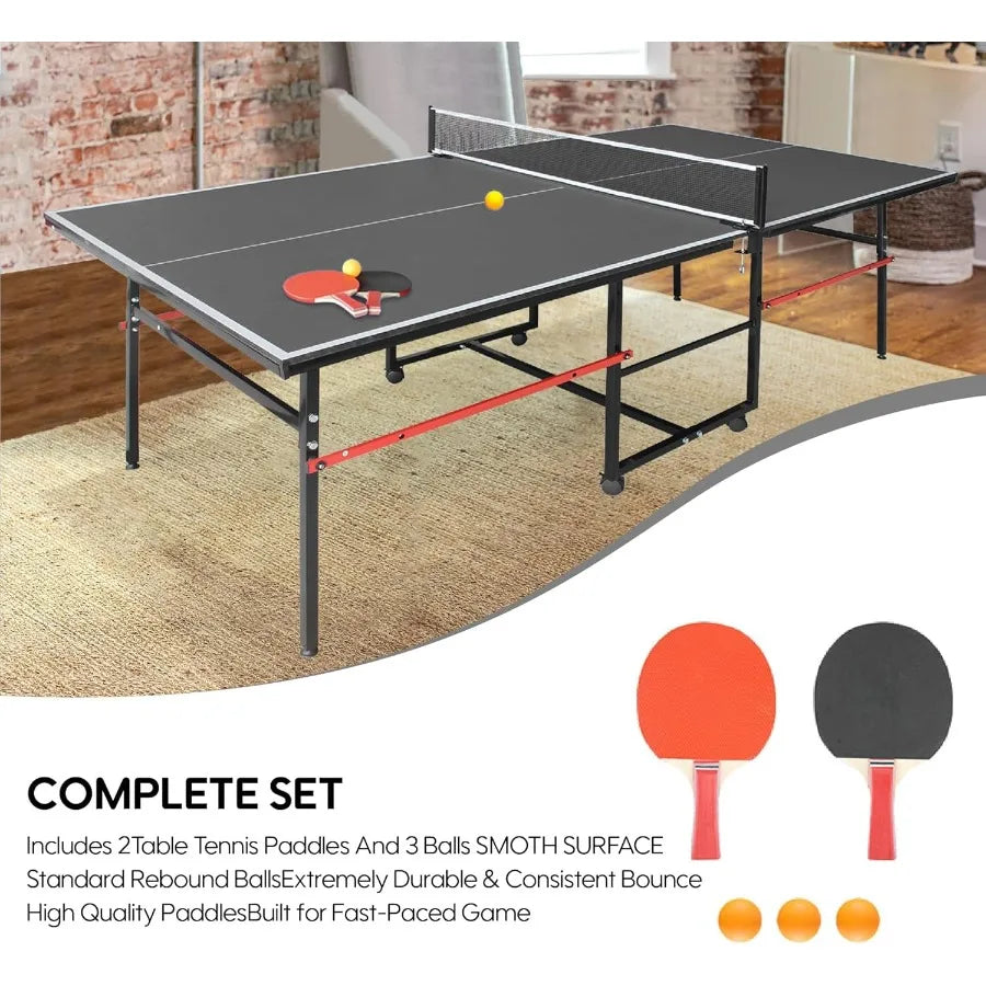 Foldable Ping Pong Table Indoor Outdoor 8X4 FT Professional Table Tennis Table with Net 2 Paddles 3 Balls Tournament Quality Fo