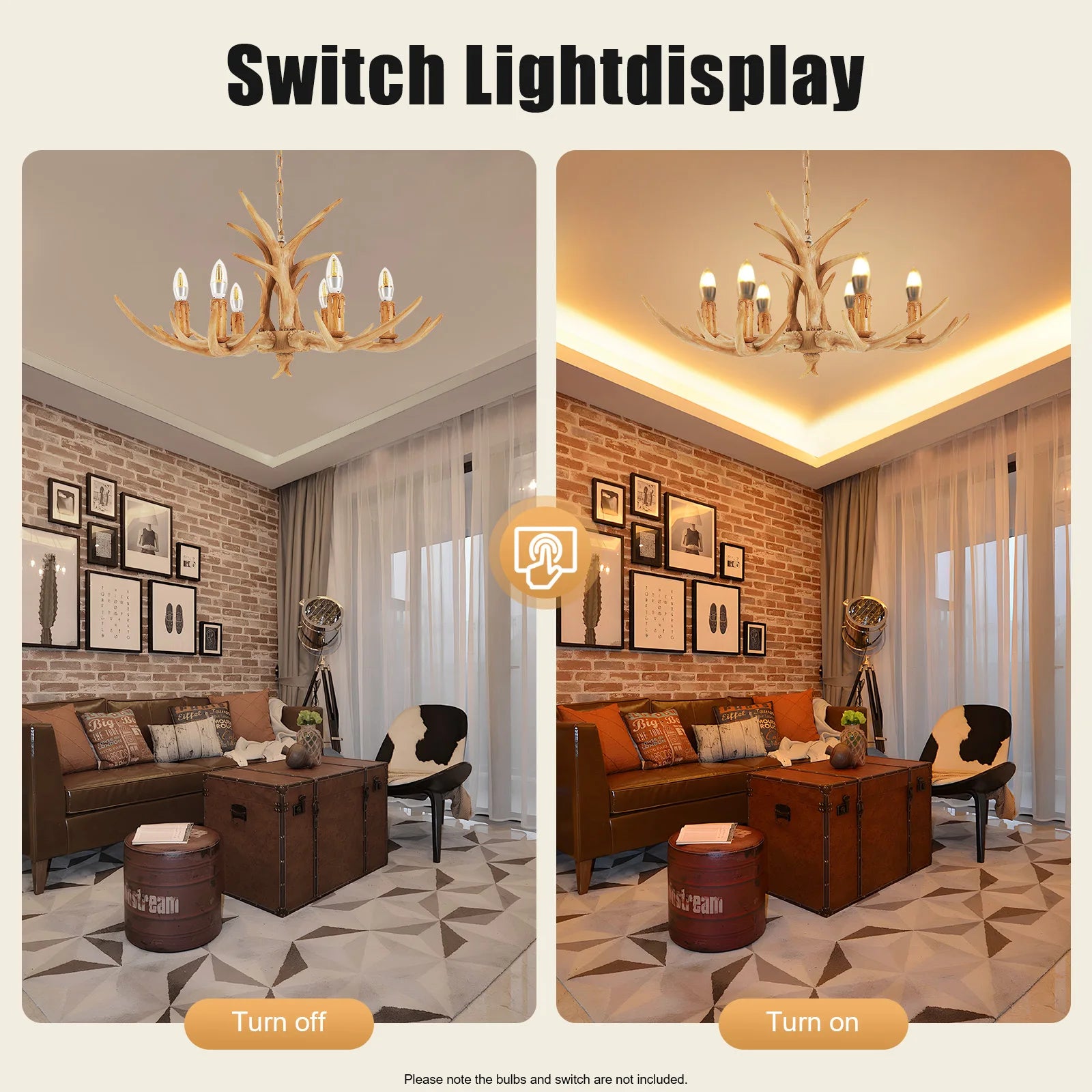 Resin Antler Chandelier with 6 Lights, 75cm Diameter for Rustic and Lodge Style Interior Lighting