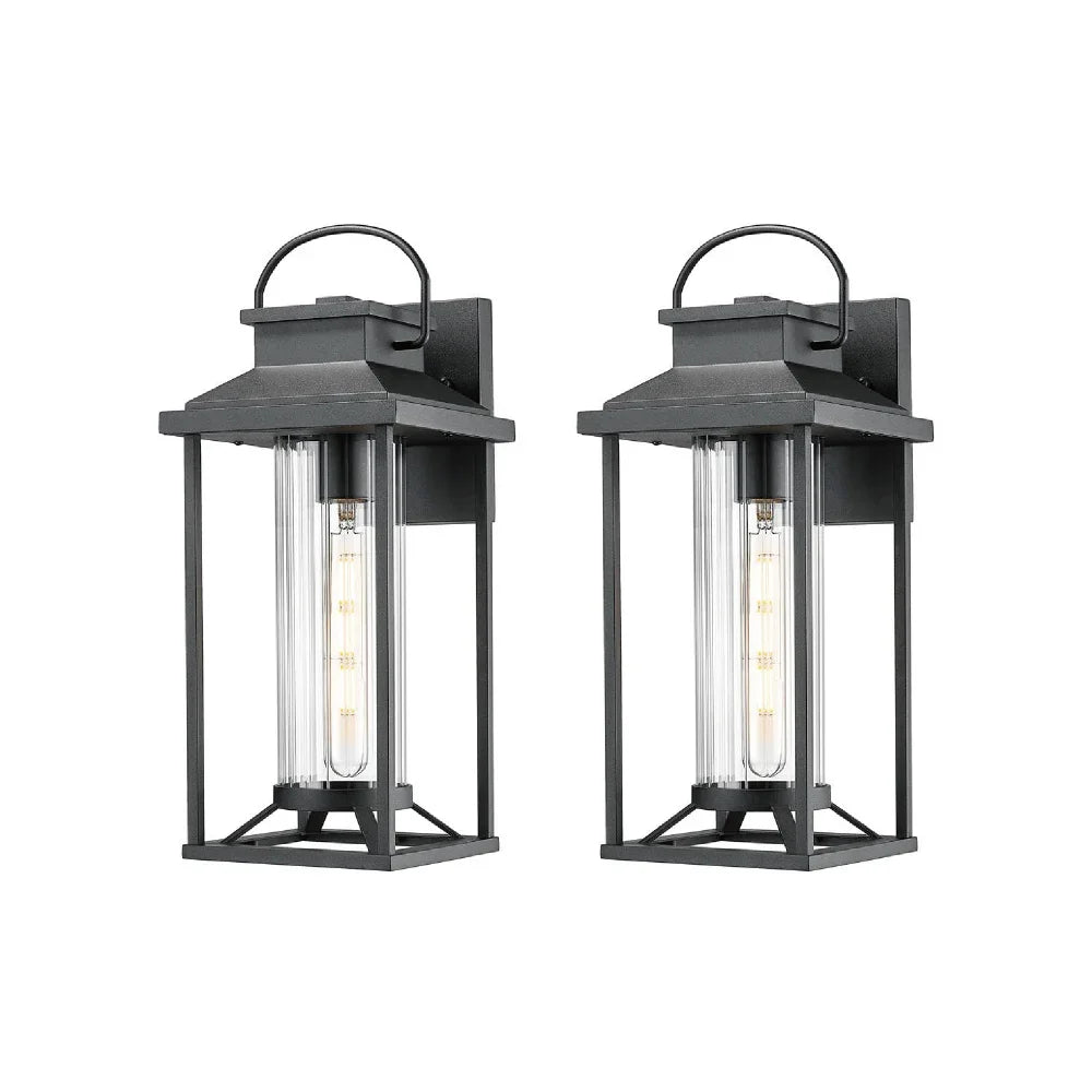 Outdoor Porch Lights Textured Black Exterior Lighting Fixtures Wall Mount Modern Outdoor Wall Sconce Lantern (2 Pack)