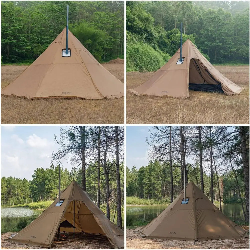 Family-Sized 4-8 Person Camping Tipi Tent with Cooking and Heating Stove Access