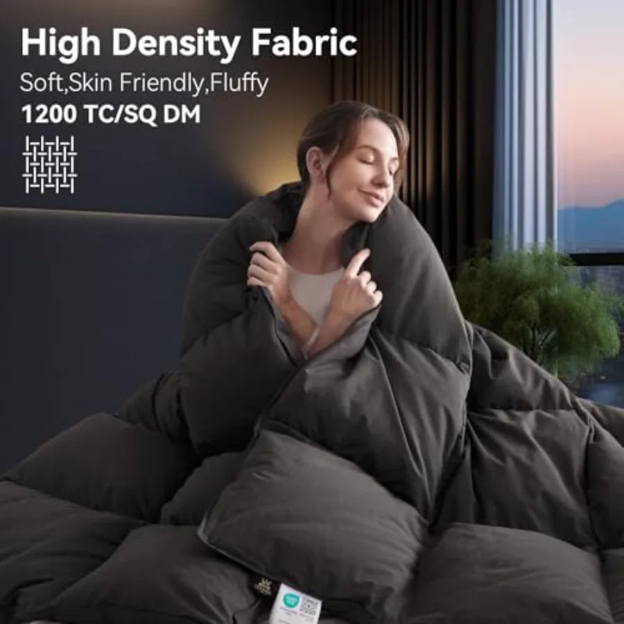 King Size Goose Down Fiber Comforter 750+ Fill Power Hotel Style Bedding 1200TC Fluffy Ultra Soft All Season Gray Duvet Insert