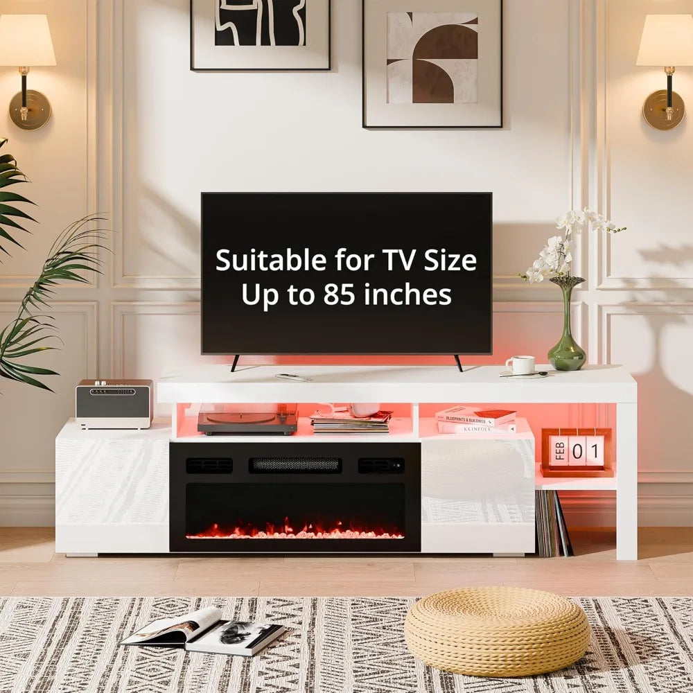 Cozy Castle 73.2 Inch Fireplace TV Stand with Storage,30 Electric Fireplace,LED Entertainment Center Tv Console for 65 70 80Tv,H