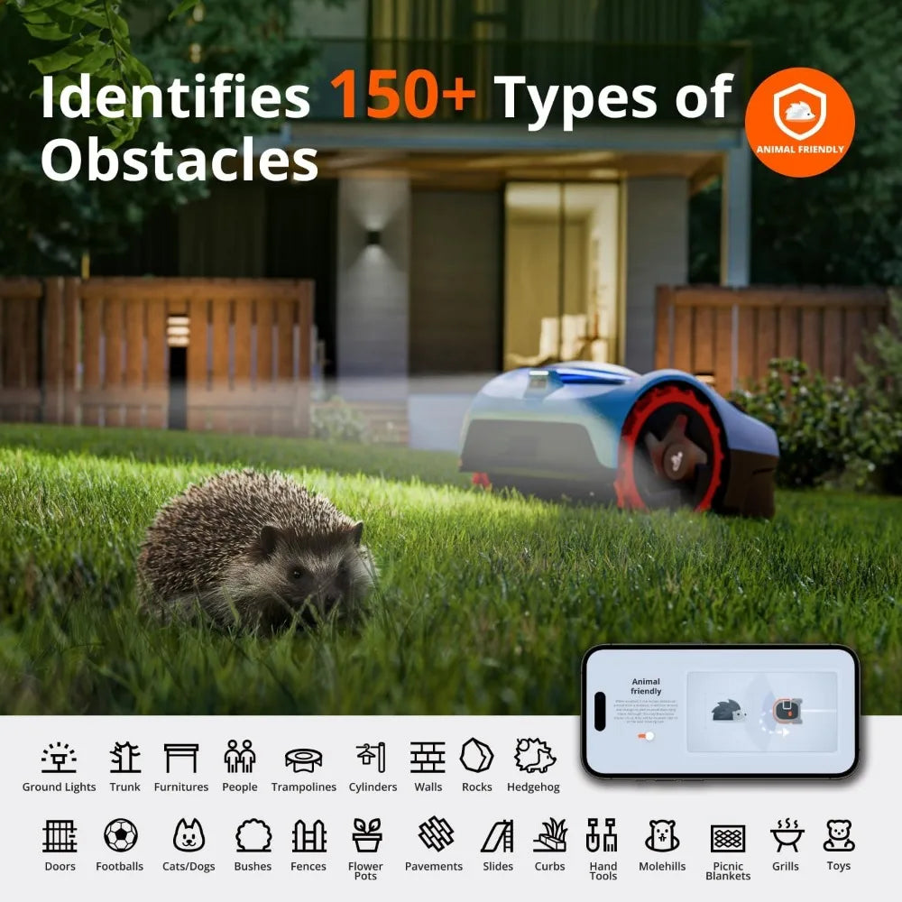 Segway i105N Robot Lawn Mower Perimeter Wire Free 1/8 Acre RTK+Vision Robotic Lawnmower, AI-Assisted Mapping, Virtual