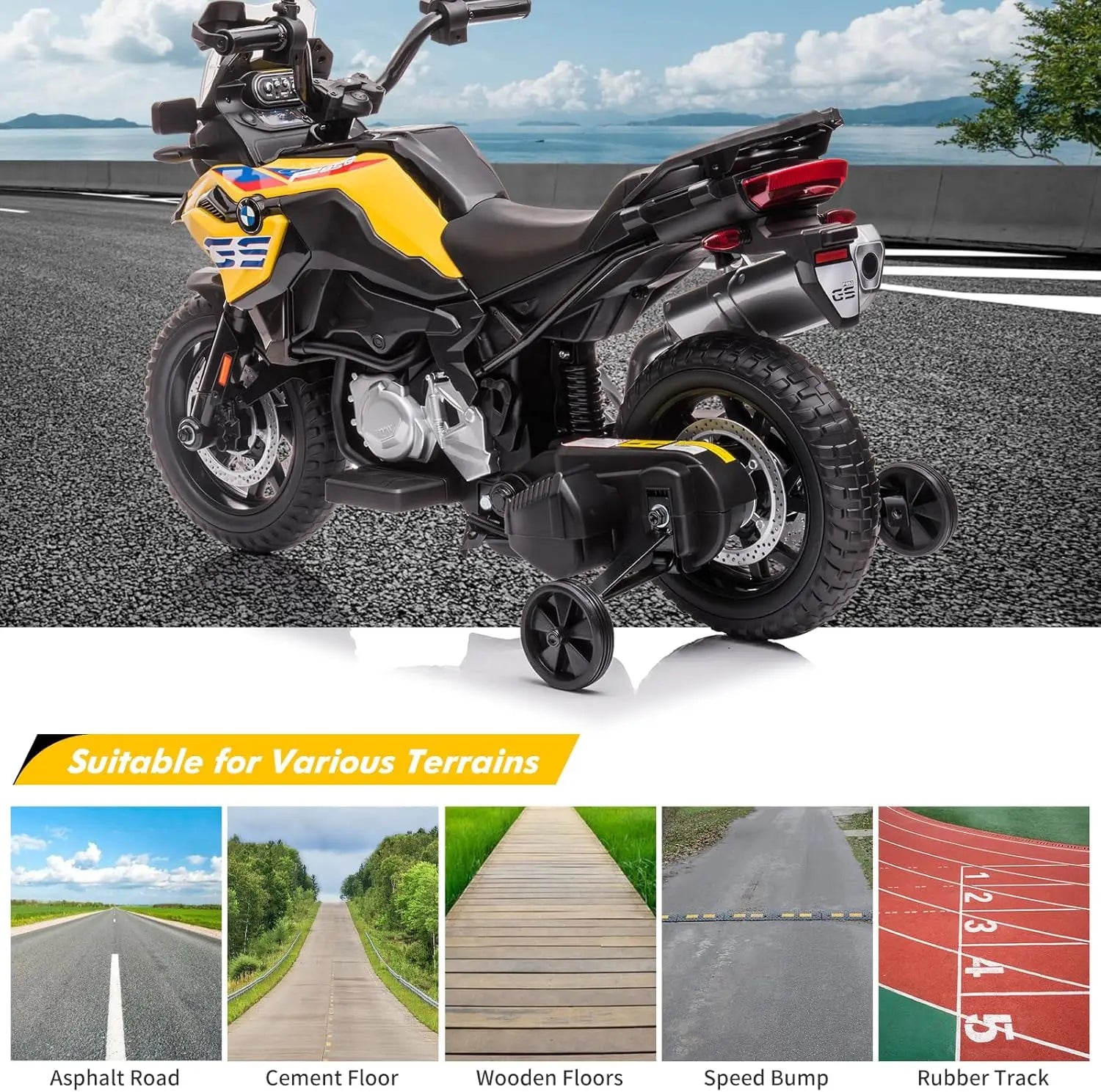 12V Kids Ride on Motorcycle Licensed BMW Motorbike with High/Low Variable Speed,Warning Lights,Training Wheels for Toddlers/Kids