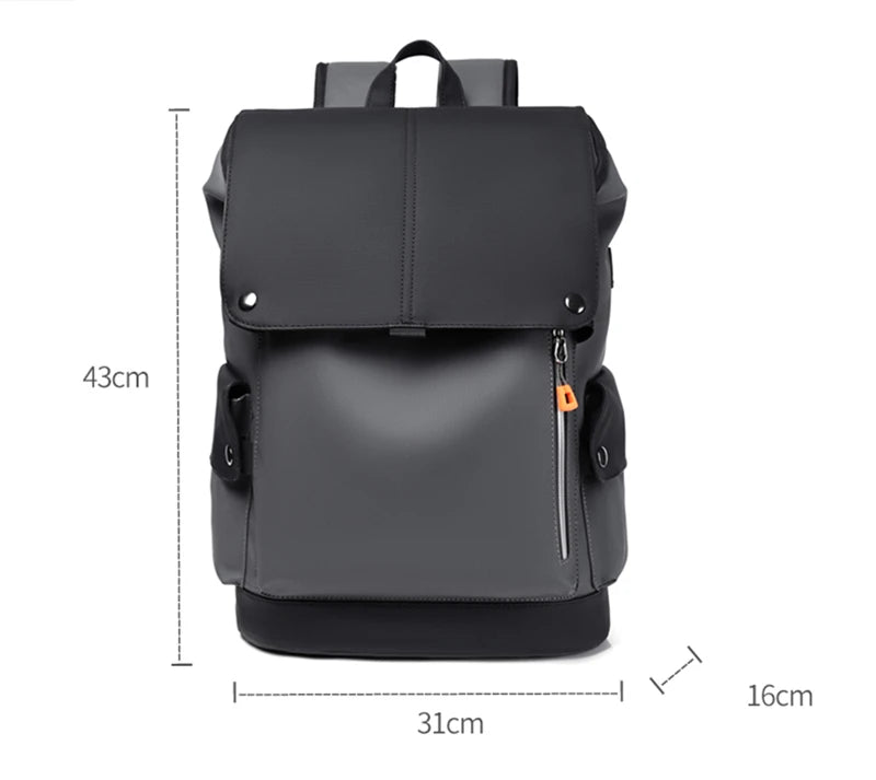PU Leather Waterproof Men's Laptop Backpack Large Computer Backpack for Business Urban Man Backpack USB Charging