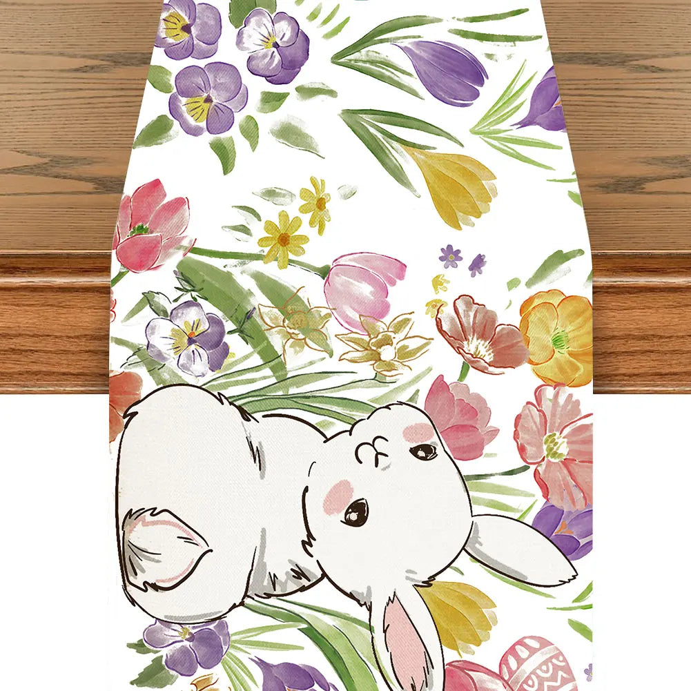 Easter Bunny Linen Table Runner Bunny Dining Table Cloth Placemat Easter Bunny Spring Linen Table Runner Holiday Party Decor