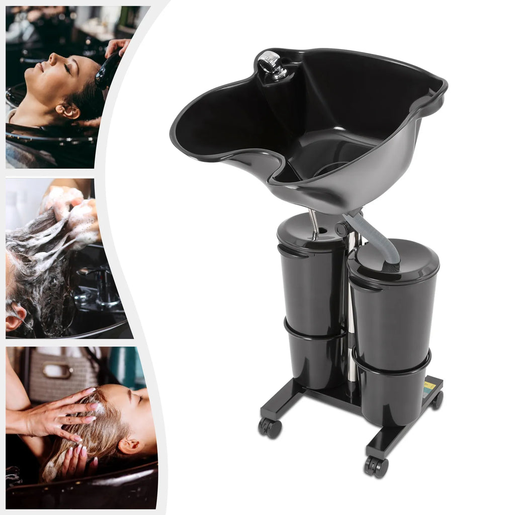 Portable Shampoo Bowl with 2 Buckets Adjustable Height & 270° Salon Hair Washing Sink for Elderly, Pregnant, Home Salon