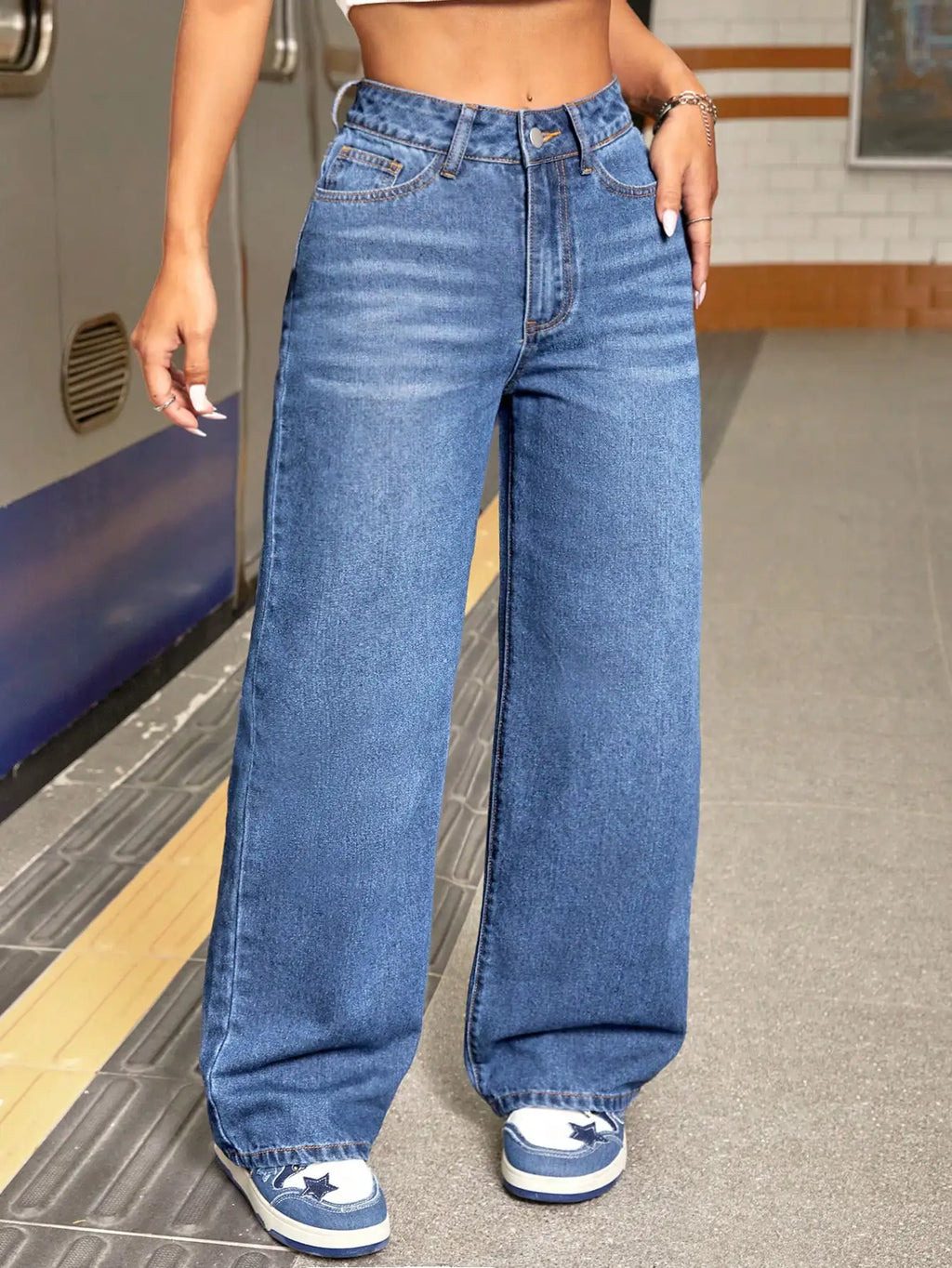High Waisted Wide Leg Jeans for Tall Women, Relaxed Fit Casual Denim Pants