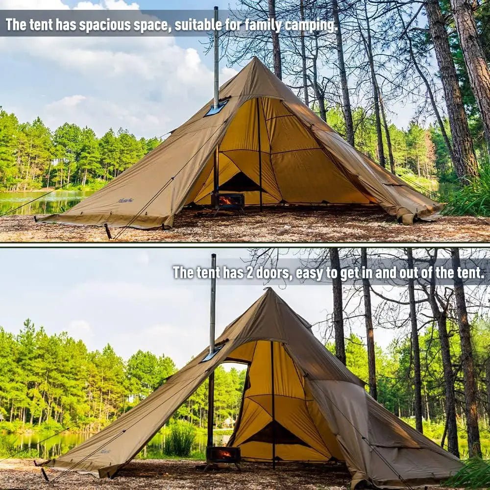 Family-Sized 4-8 Person Camping Tipi Tent with Cooking and Heating Stove Access