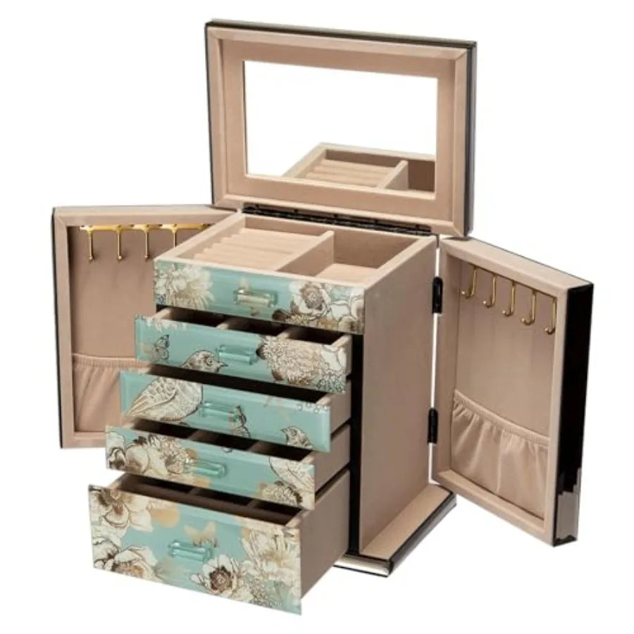 Glass Jewelry Box 5-Layer Storage Case Jewerly Boxes for Women Girls Jewelry Gift Decorative Boxes Art Painting Tabletop Orname