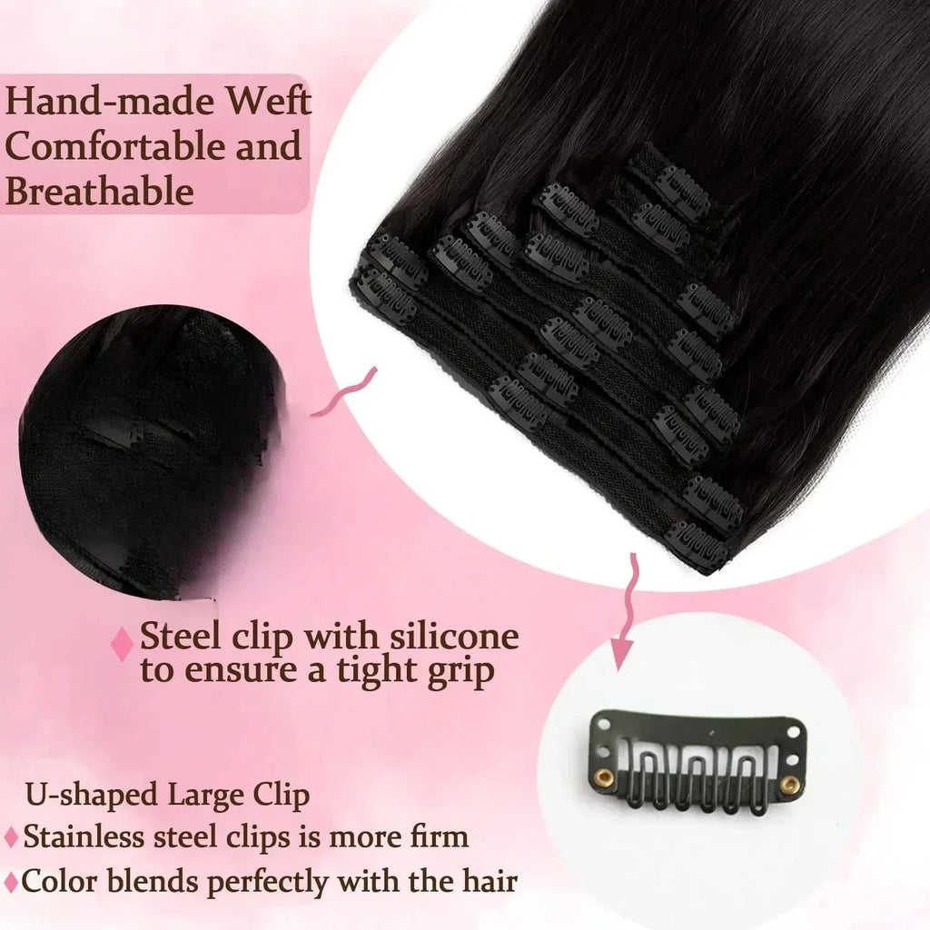 Clip In Hair Extensions Human Hair Brazilian Straight Clip In Natural Black Color Clip Ins Remy Hair 20 22 24 26 Inch 4# Women