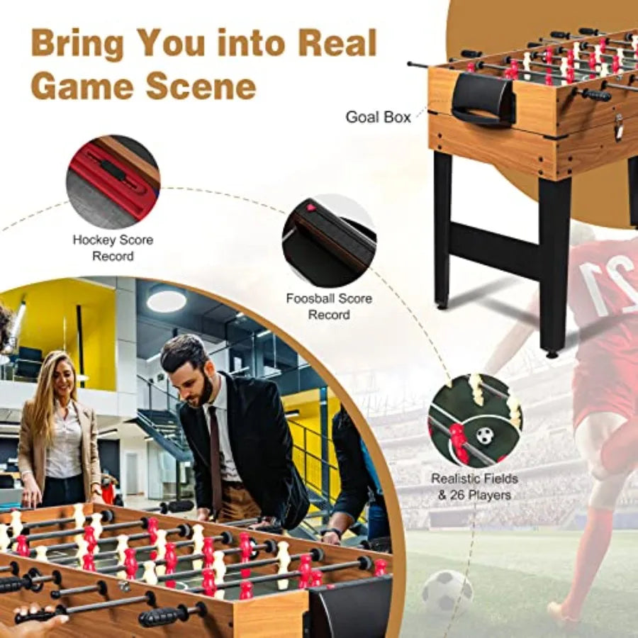 48 Inch Multi Game Table 3-in-1 Adult Size Foosball Pool Table Slide Hockey Table Combo Set with Billiard Soccer Hockey Feature