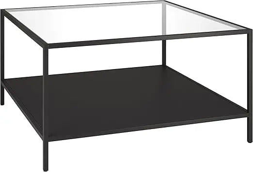 Square 32 Wide Coffee Table with Metal Shelf in Blackened Bronze, Modern coffee tables for living room, studio apartment.
