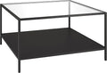 Square 32 Wide Coffee Table with Metal Shelf in Blackened Bronze, Modern coffee tables for living room, studio apartment.