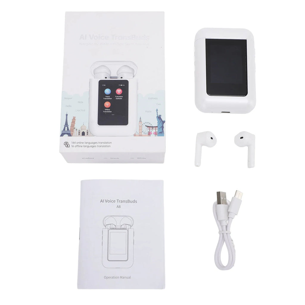 Translator Earbuds  Translation Earphones LCD Screen 144 Languages AI Interaction Recording Translation Earbuds