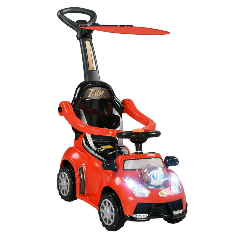 3 in 1 Kids Push Car with Safety Fence Music Horn and Canopy Baby Ride on Toddler Sliding Car for Children Travel Outdoor Play