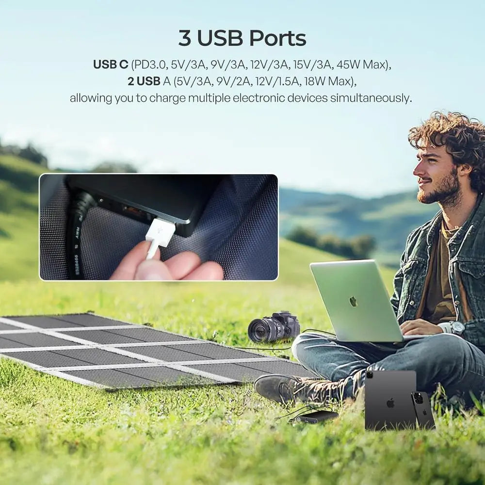 200 Watt Solar Panel Blanket, N-Type Portable Foldable Solar Panels, 25% High Efficiency Lightweight 8-Fold Space-Save, QC3.0 US