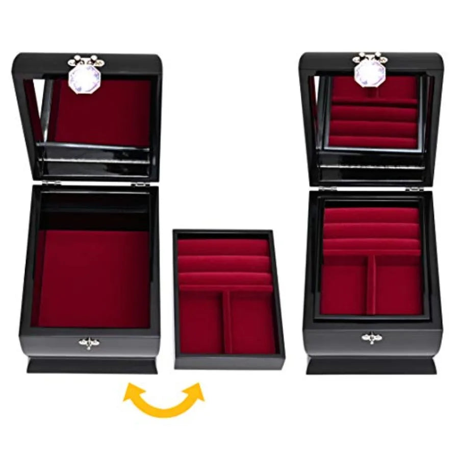 Jewelry Box Two Levels Removable Ring Tray Mermaid Black