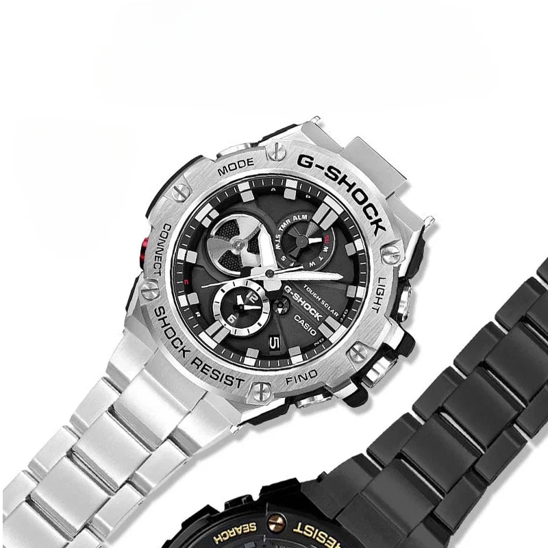 For Casio GST-B100 Concave Interface Steel Watch Strap for Men GST-W300/S310/400G/410 Watch Bracelet 26x14mm Steel Black