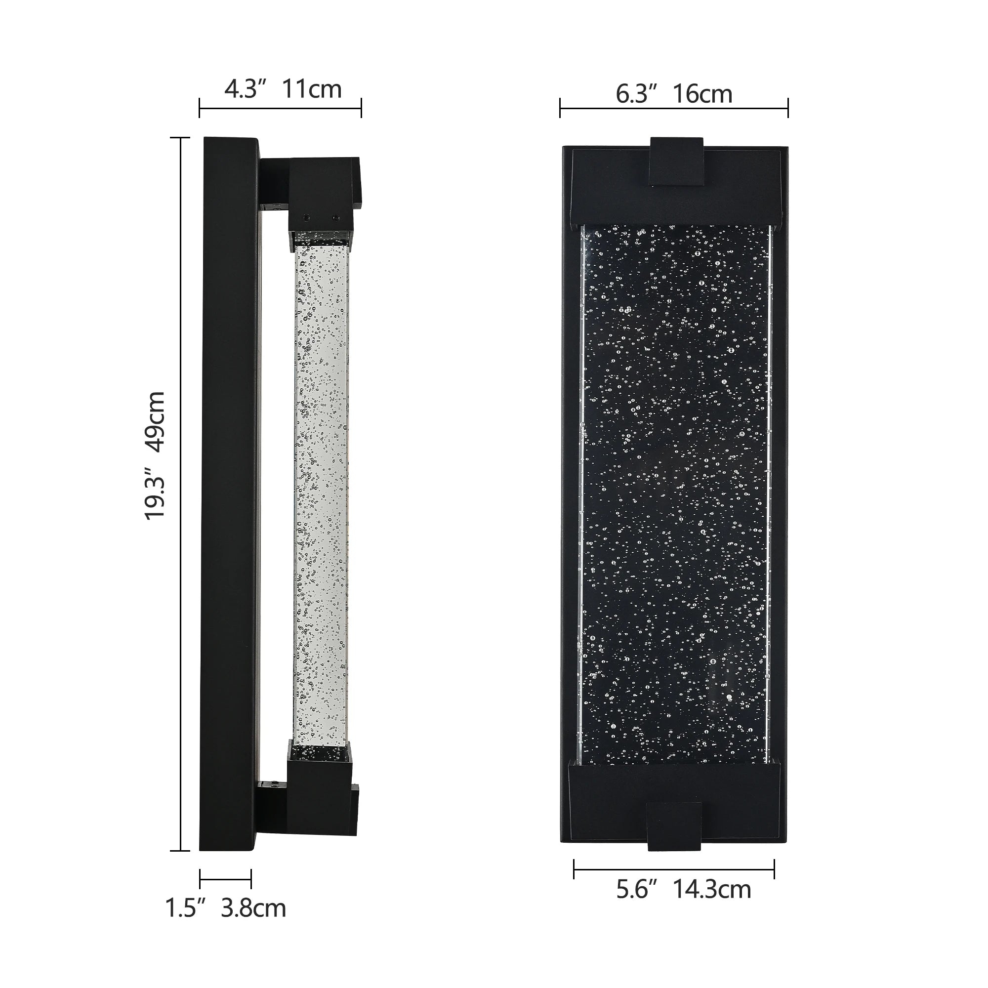 Black Large Aluminum Finish Outdoor Wall Light with Bubble Crystal Glass, LED Light Source, 3000K Warm Light, Weatherproof