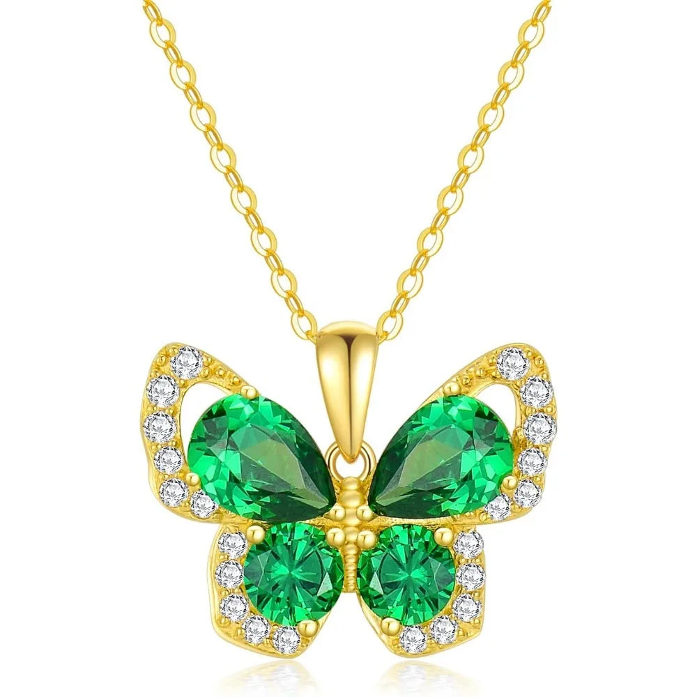 Butterfly Necklace for Women Real Yellow Gold Butterfly Pendant Necklace, Jewelry Gift for Her