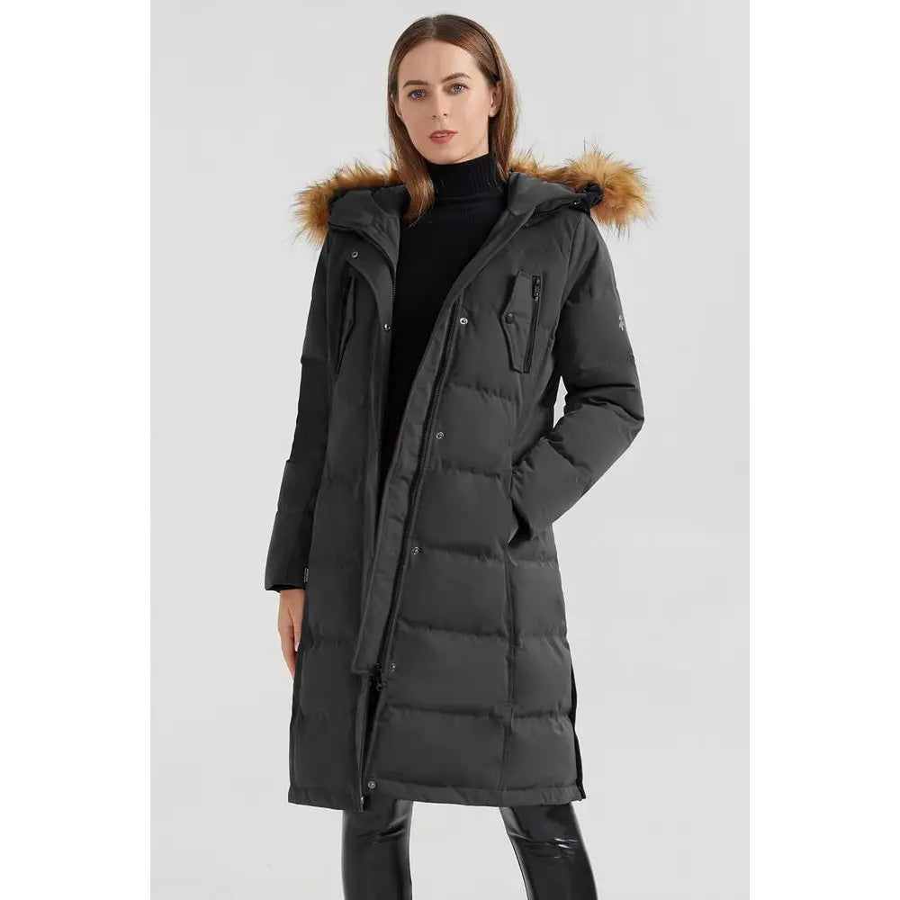 Women's Down Jacket Winter Long Coat Windproof Puffer Jacket with Fur Hood