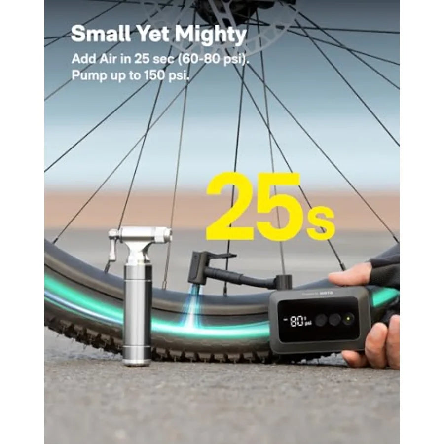 Mini Bike Tire Pump 25s Fast Inflate Bicycle Pump with Guage 150PSI Portable Electric Bike Air Pump with Presta and Schrader Va