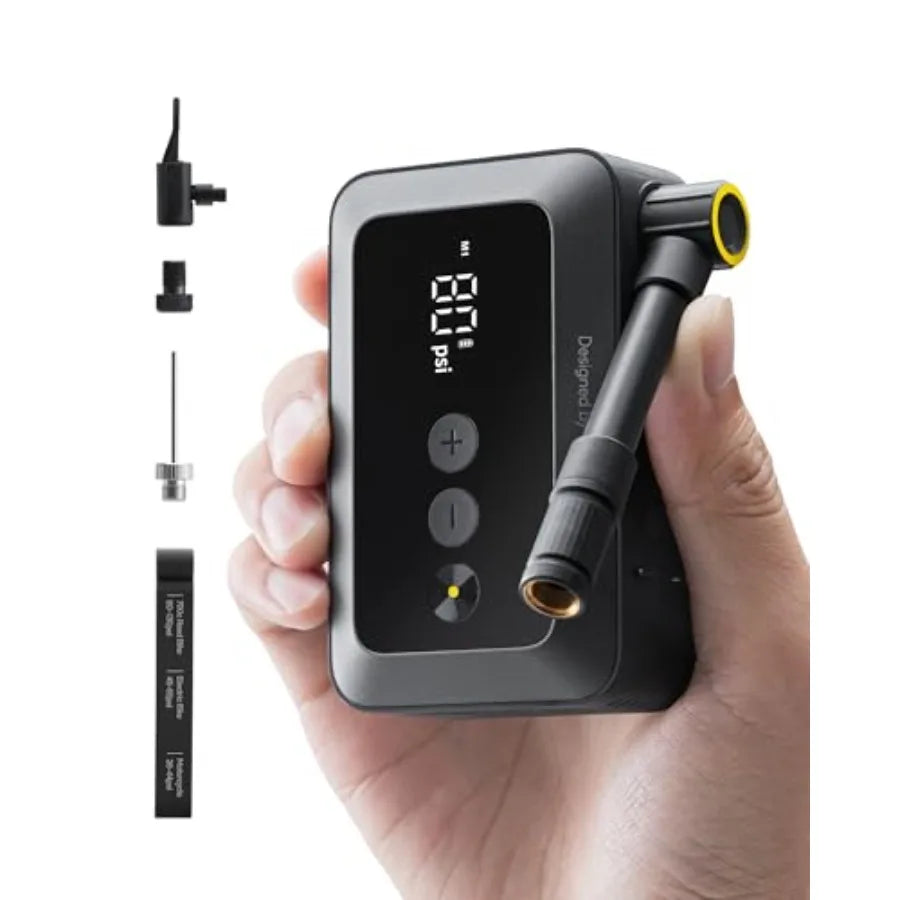 Mini Bike Tire Pump 25s Fast Inflate Bicycle Pump with Guage 150PSI Portable Electric Bike Air Pump with Presta and Schrader Va