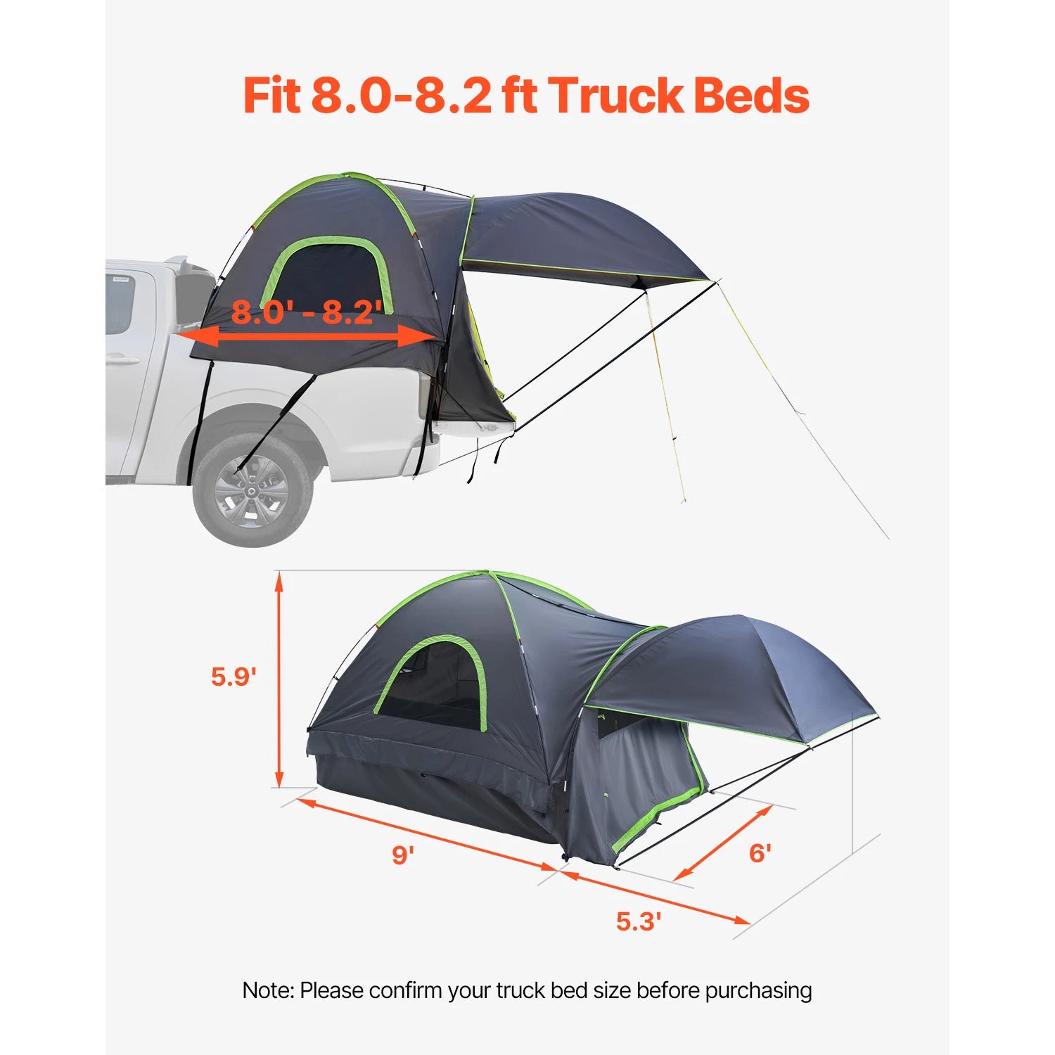 SucceBuy Pickup Truck Tent for Camping Waterproof PU2000 2-3 Person Truck Bed Tent Truck Bed Camper Shell with Expandable Awning