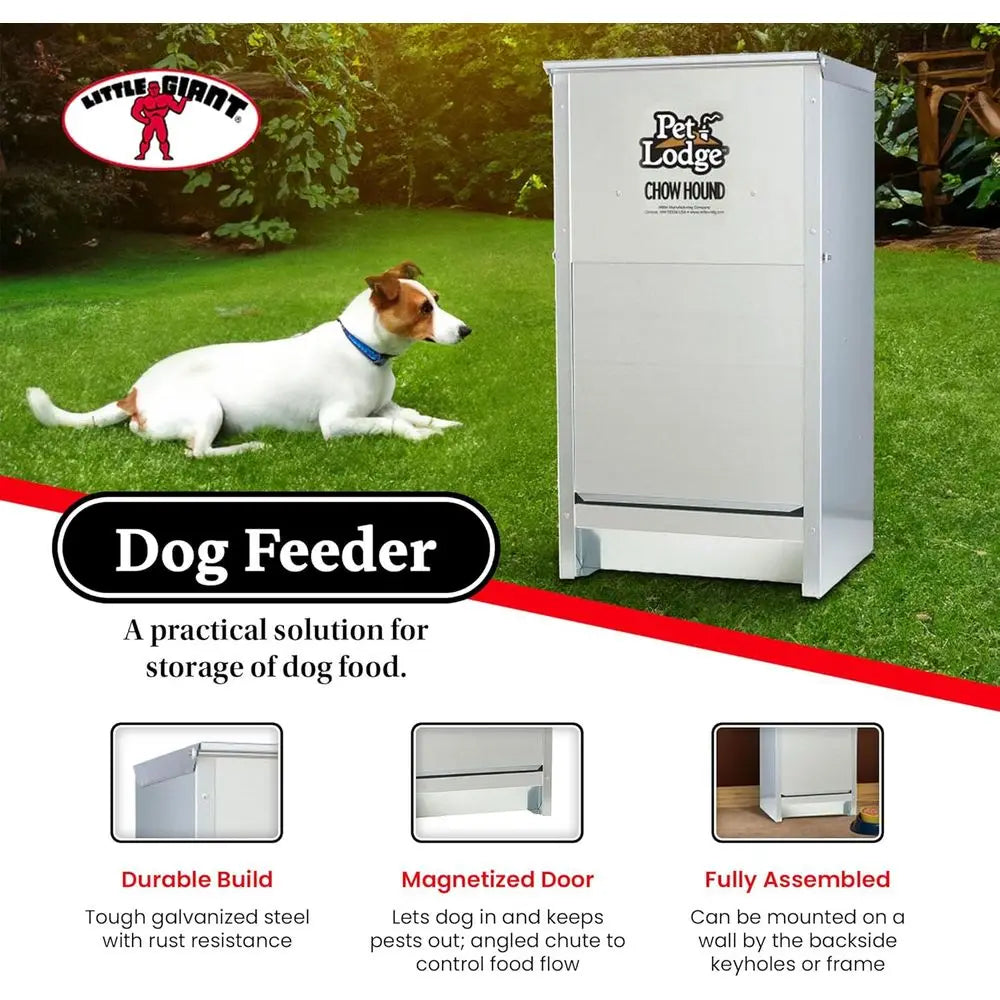 25 Pound Capacity Heavy Gauge Steel Indoor and Outdoor Dry Food Automatic Dog Feeder, Pack of 2, Silver