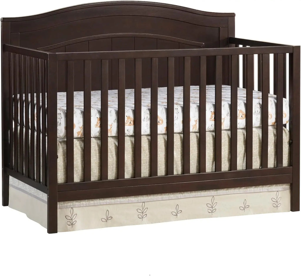 4-in-1 Convertible Crib, Espresso Brown Finish, Greenguard Gold Certified Baby Crib to Toddler Bed Conversion