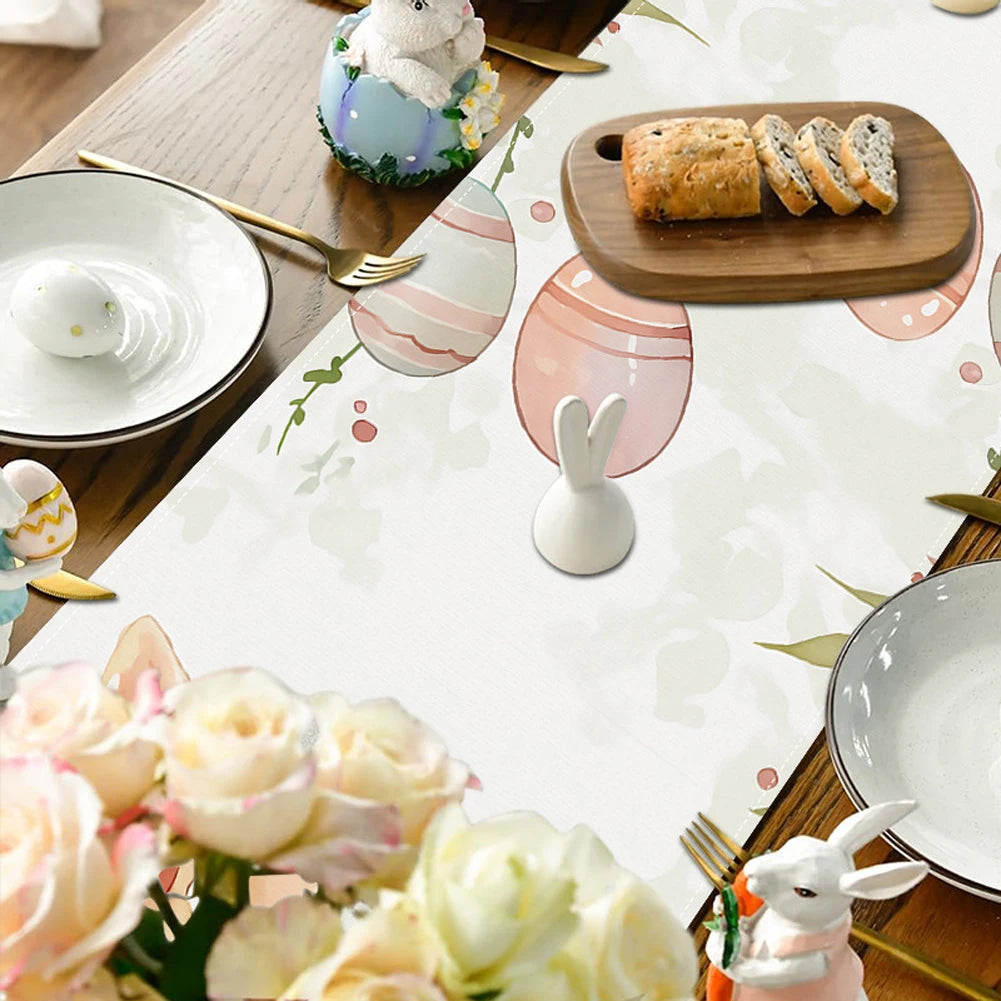 Easter Bunny Eggs Linen Table Runner Easter Rabbit Table Runner Spring Table Runners Spring Holiday Happy Easter Decoration